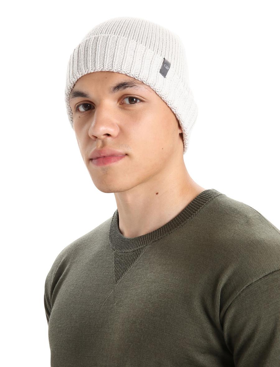 Ecru Heather Men's Icebreaker Unisex Merino Vela Cuff Beanie Hats | USA 1088ZUTG